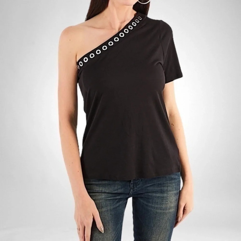 MICHAEL MICHAEL KORS Asymmetrical Neck One Shoulder Sleeves Embellished Top